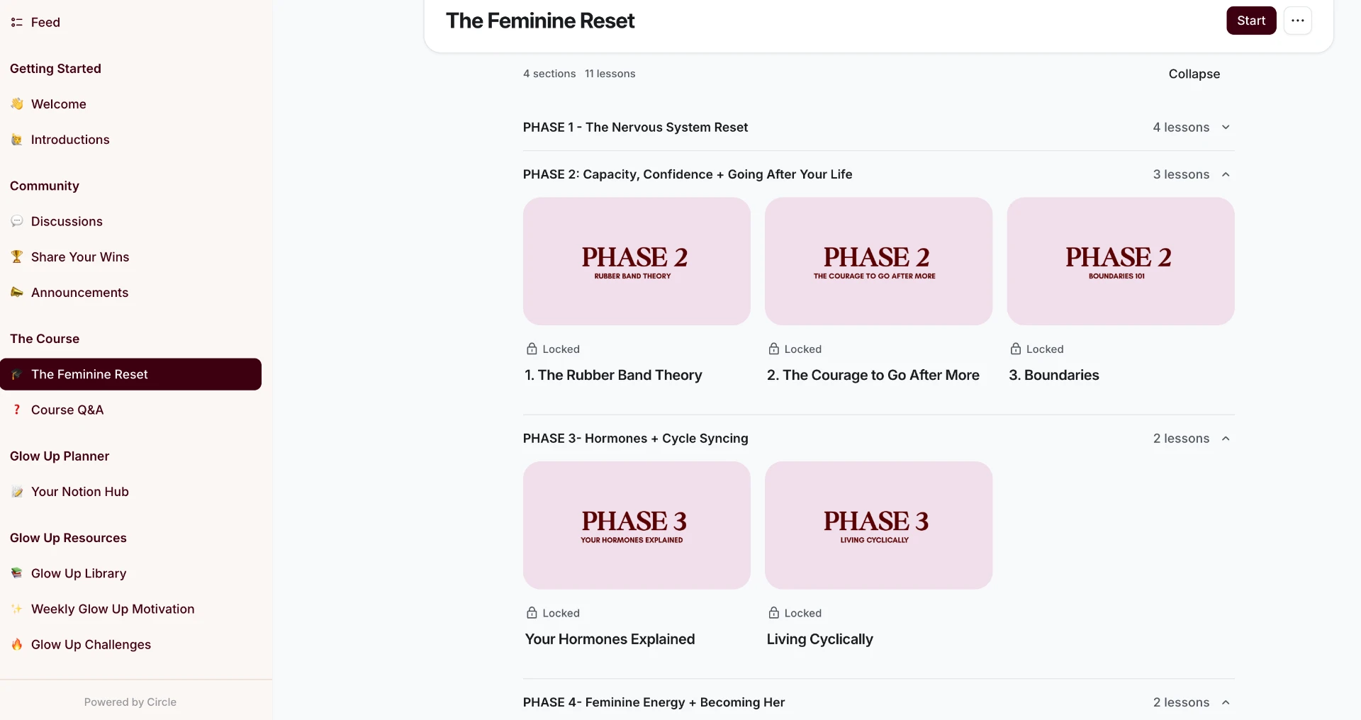 The Feminine Reset course inside the Academy