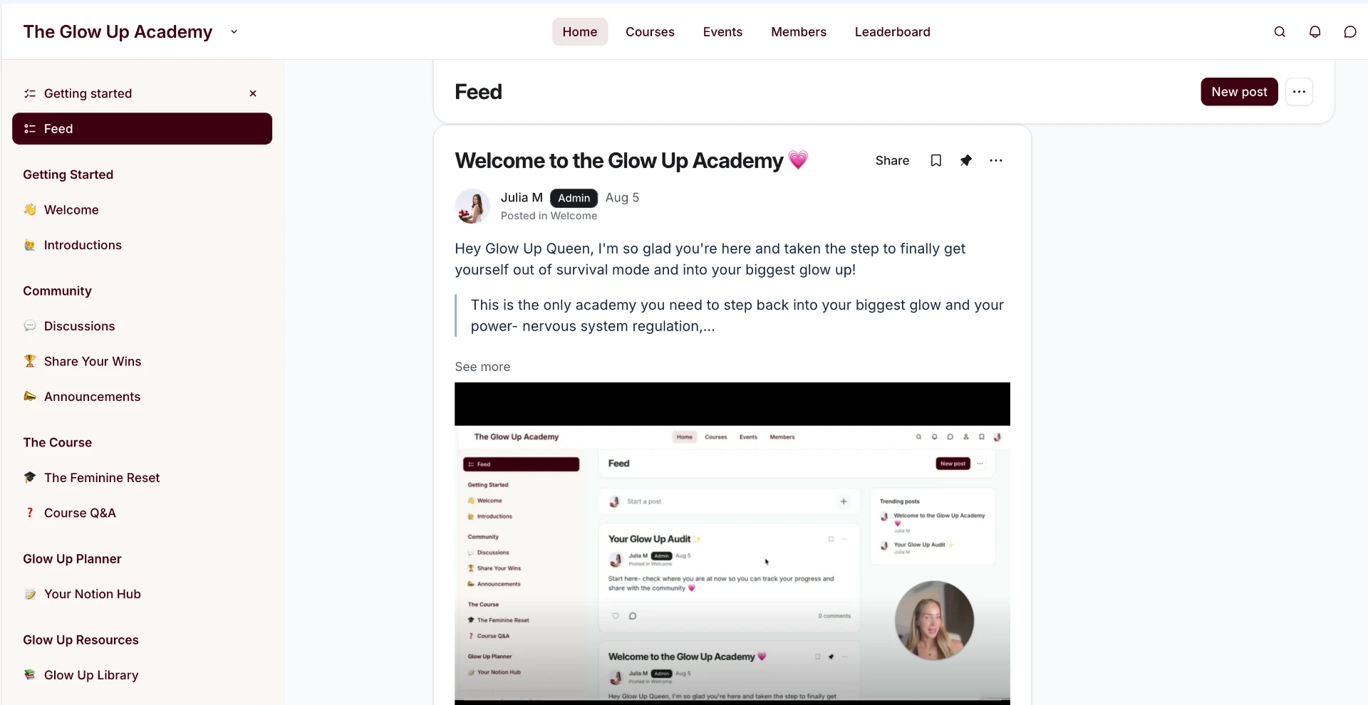 Inside The Glow Up Academy community feed